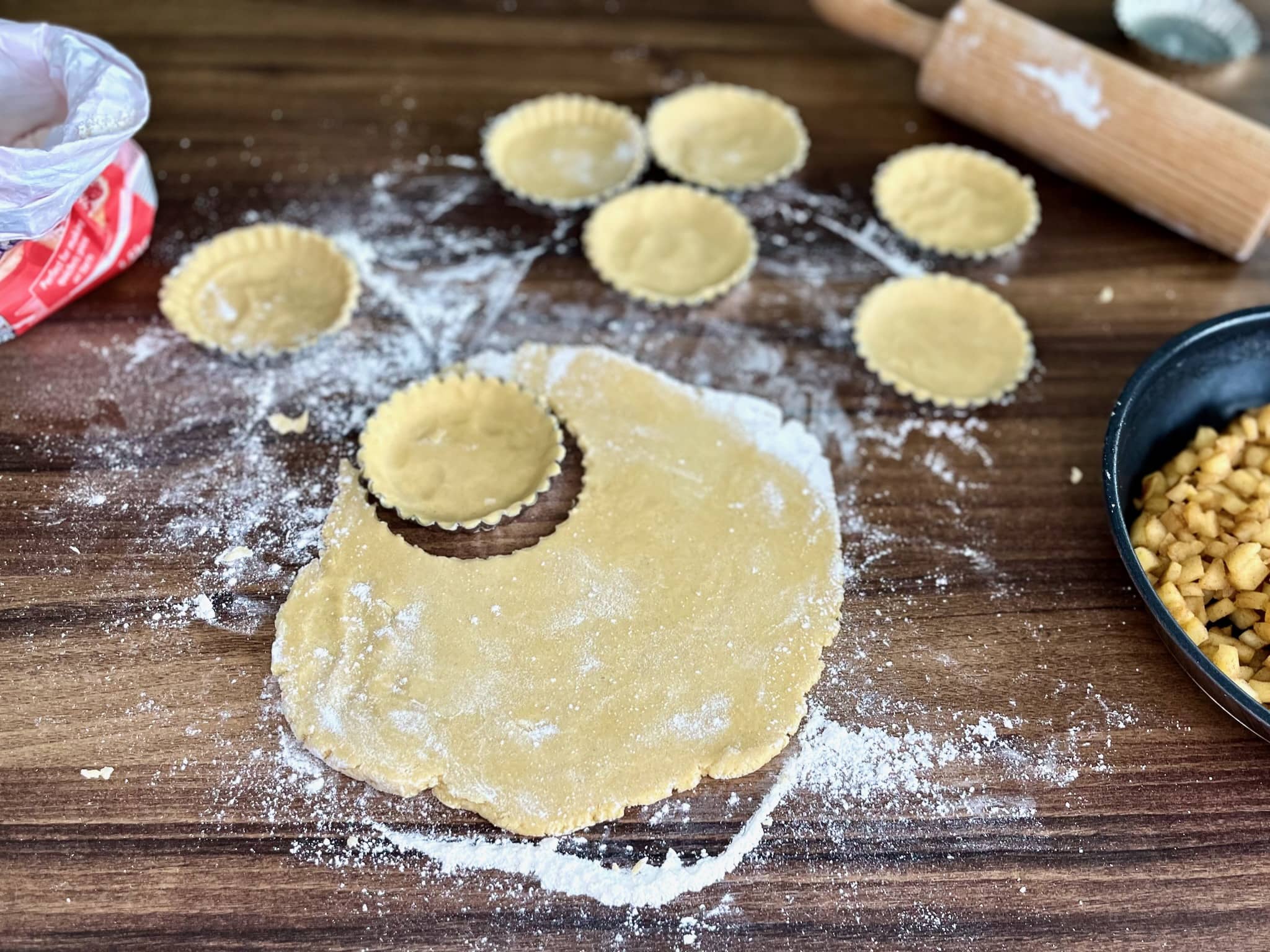 Wycinanie ciasta przy użyciu foremek do mini tart