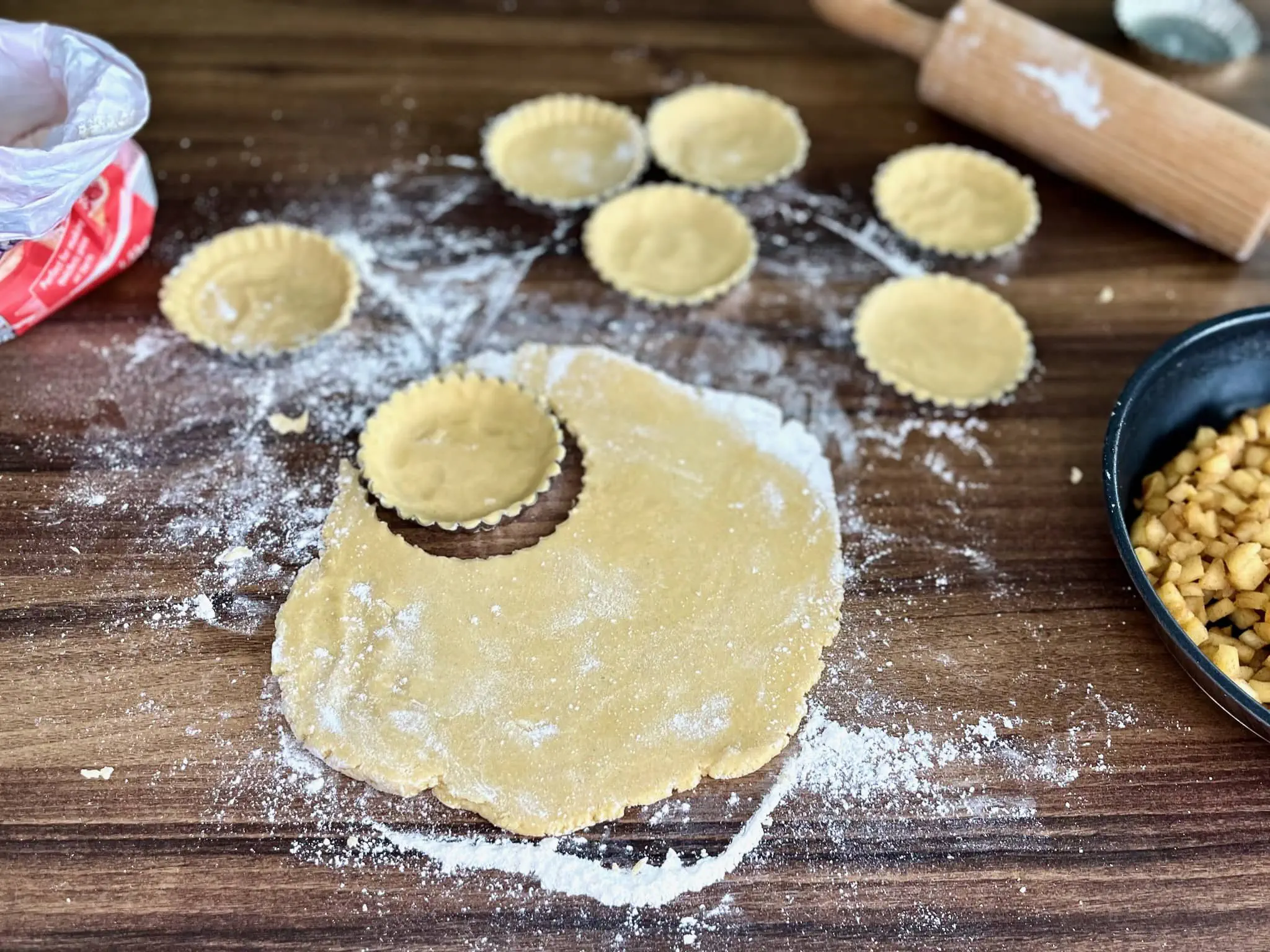 Cutting pastry using mini tart tins