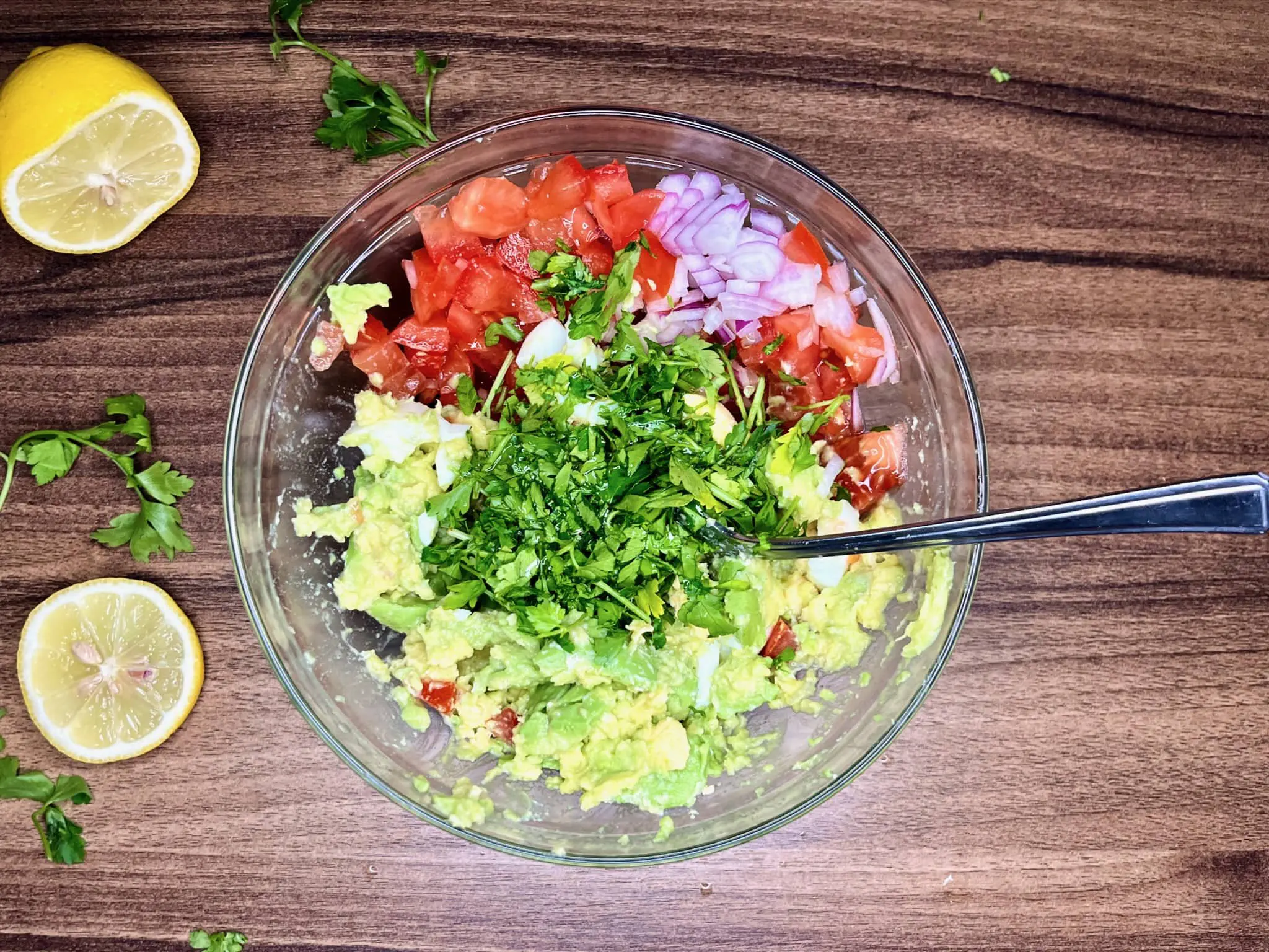 Mashed and mixed ingredients in a bowl