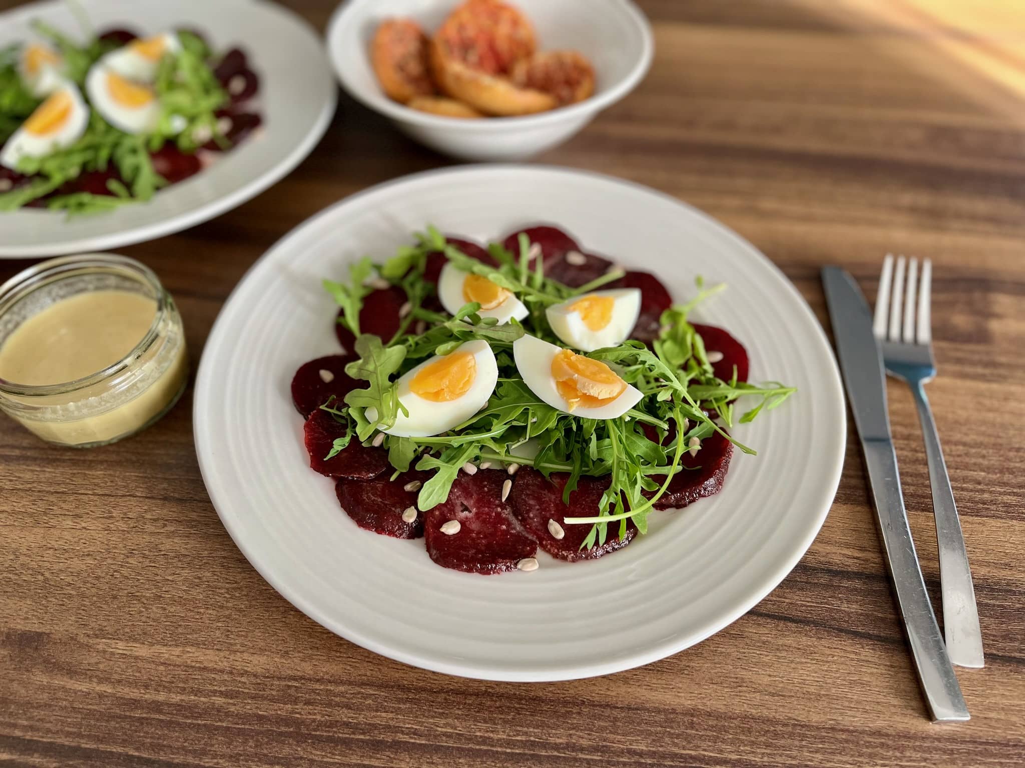 Beetroot Carpaccio with Egg and Wild Rocket