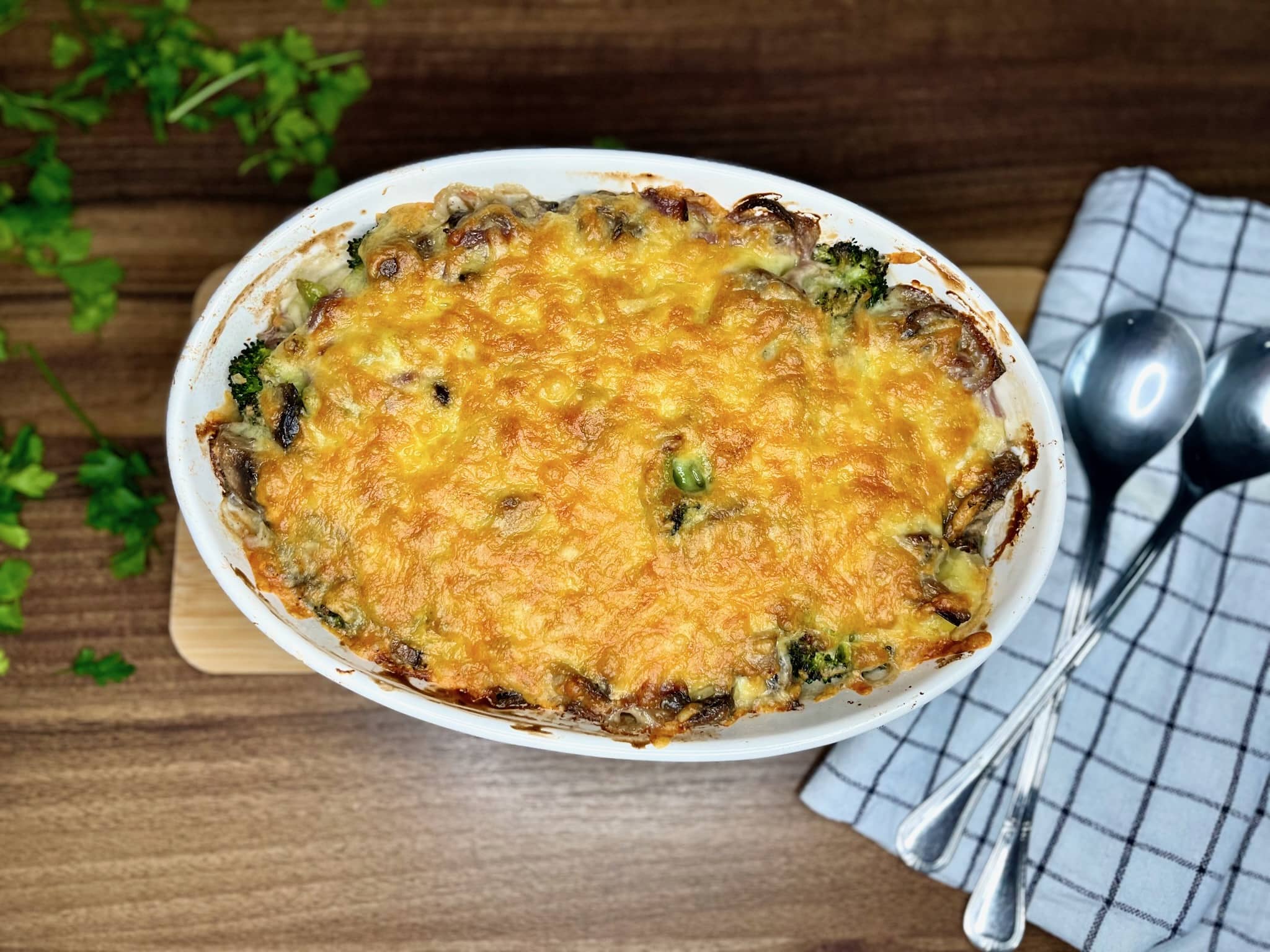 Nicely baked Broccoli and Mushroom Potato Casserole