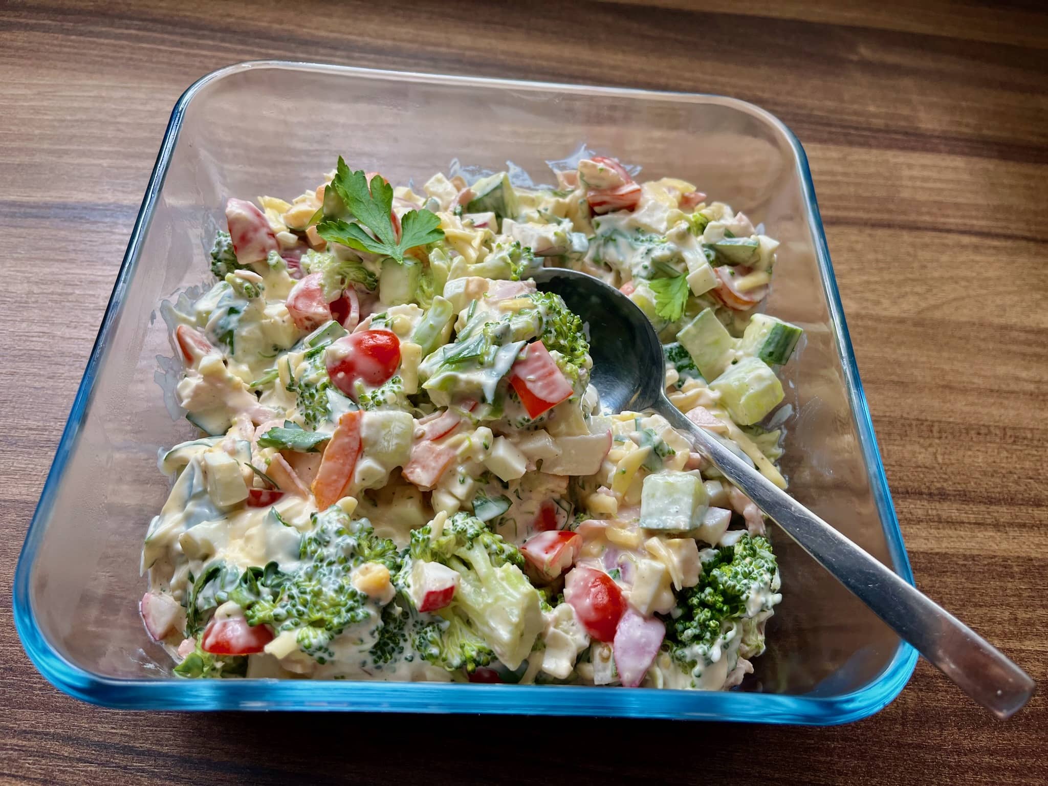 Broccoli and Egg Salad in a bowl ready to eat