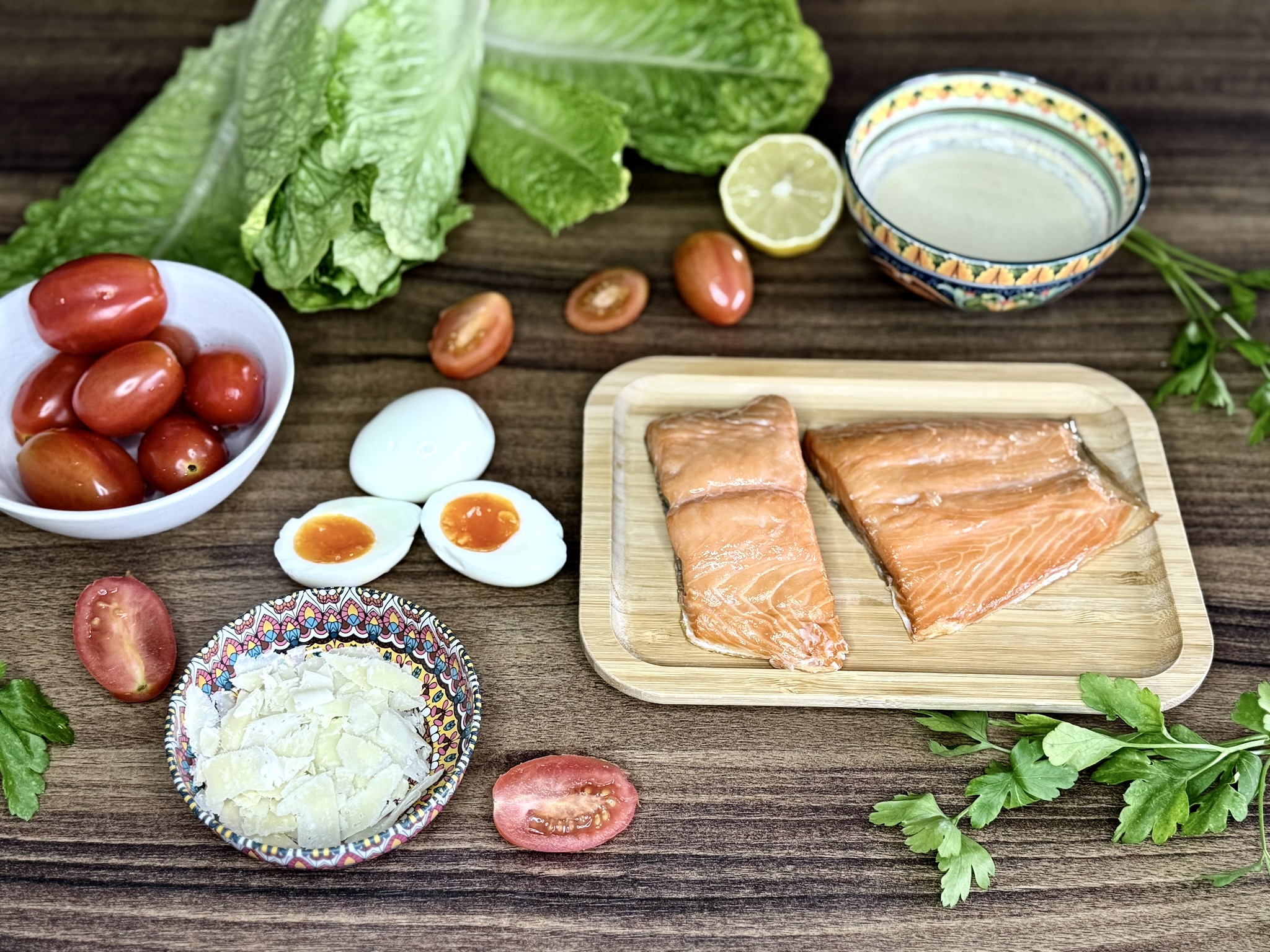All ingredients on a tabletop ready to be prepared