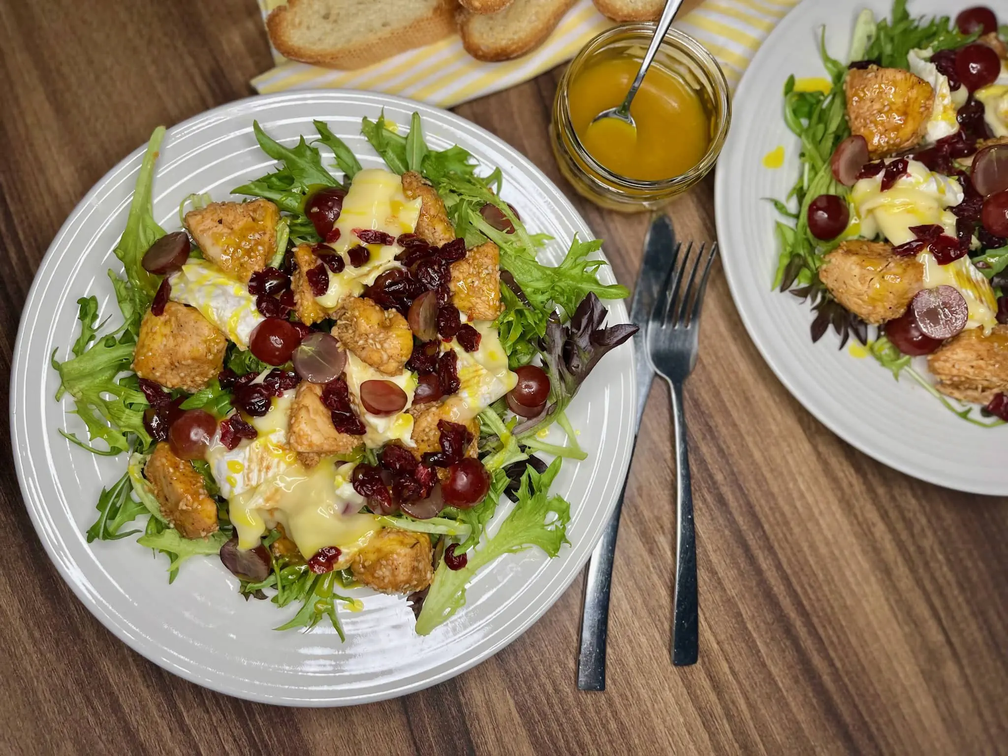 Camembert Chicken Salad nicely arranged on a plates