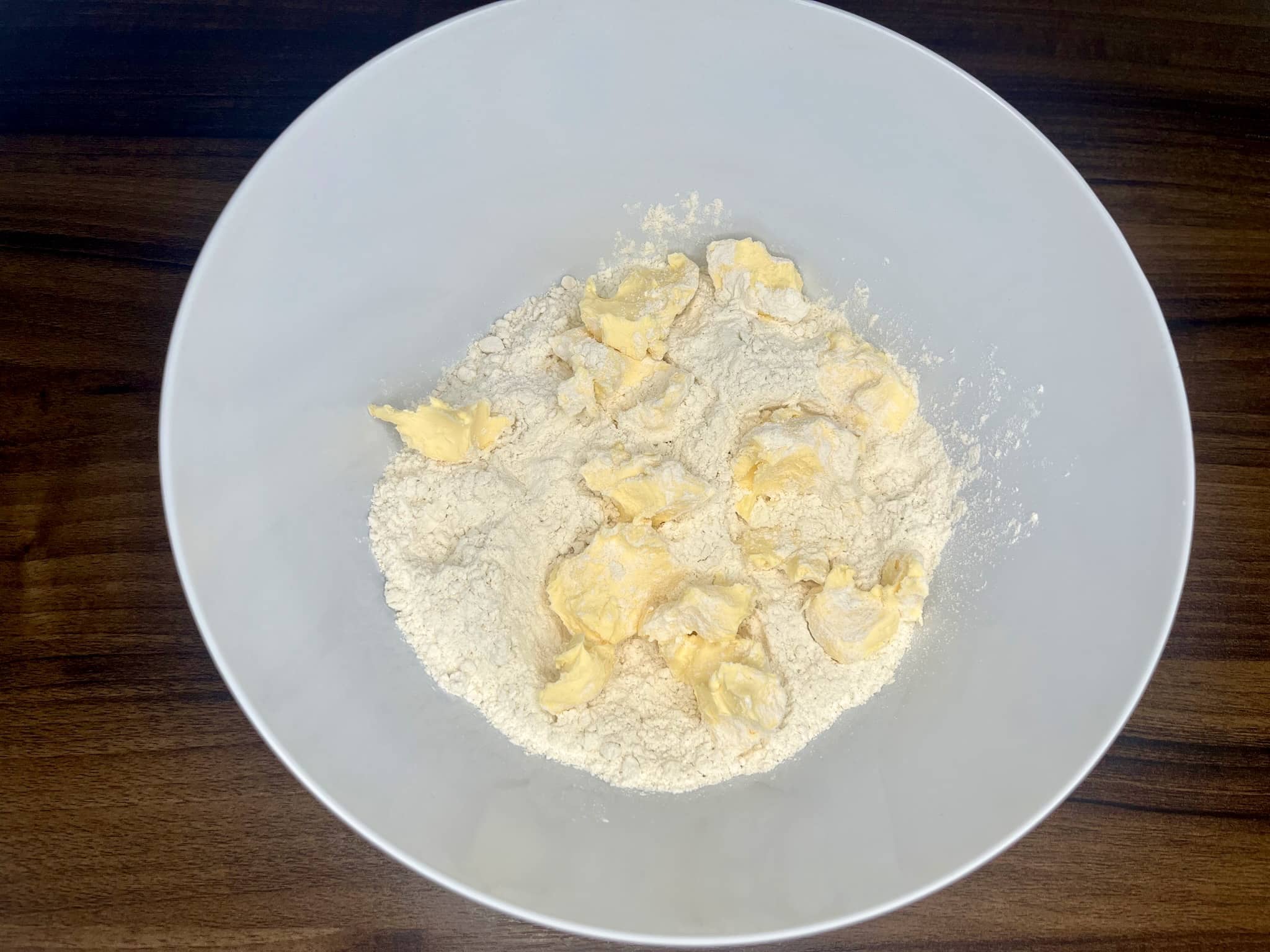 Flour with salt and butter in a bowl
