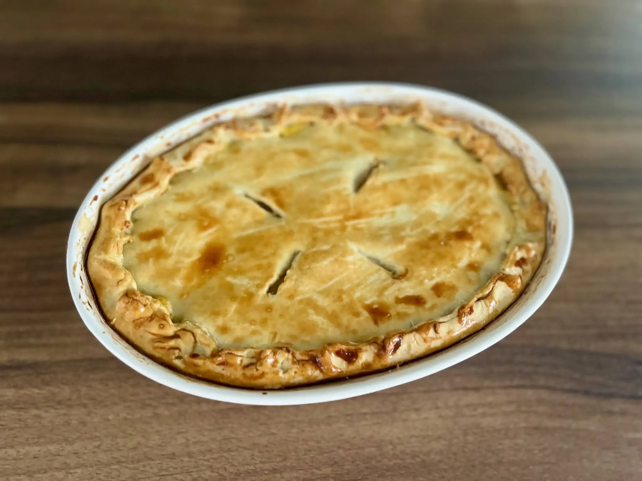 Cheese and Onion pie nicely baked and cooled down, ready for slicing