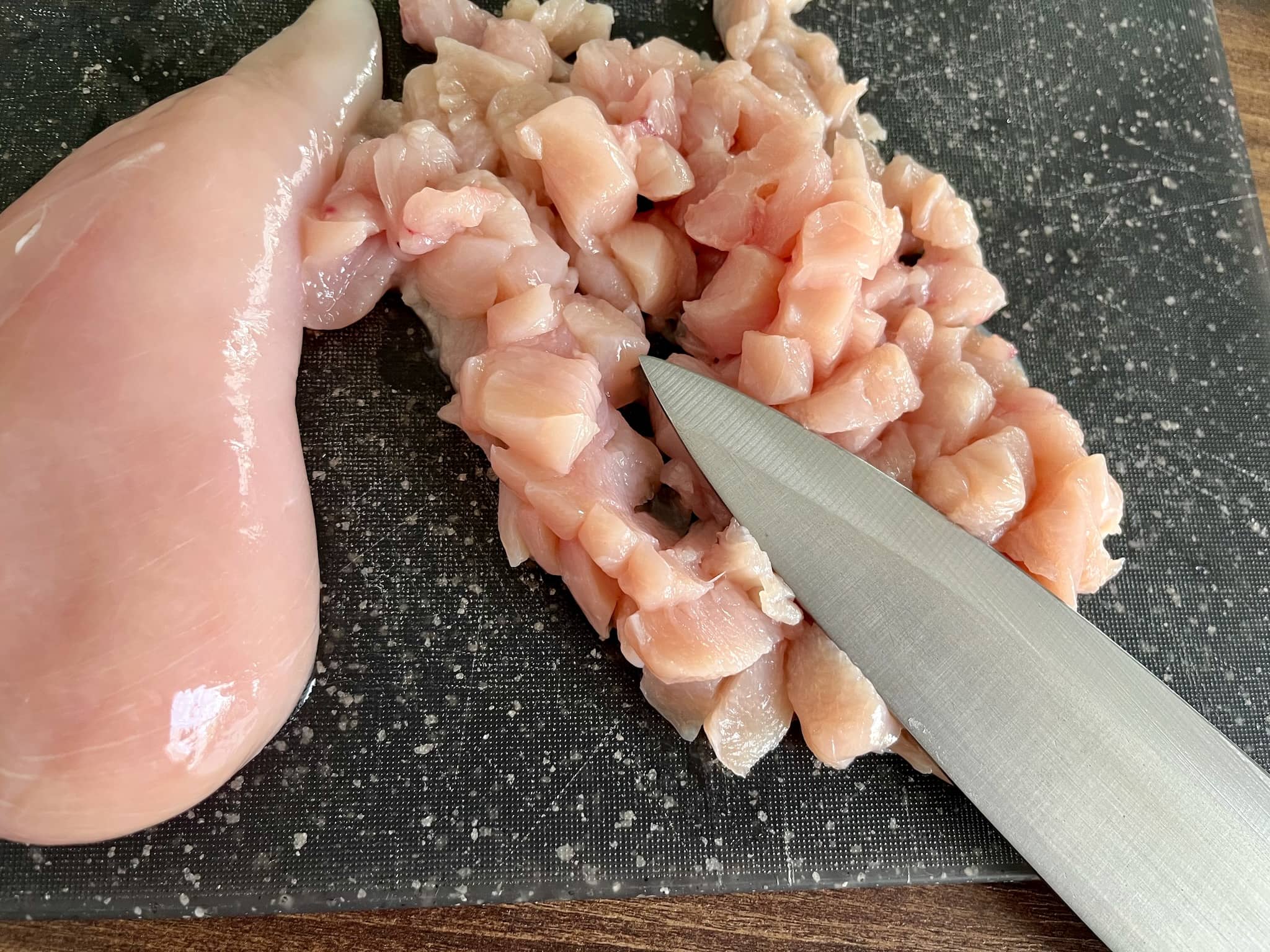 Chicken breast cut into small cubes