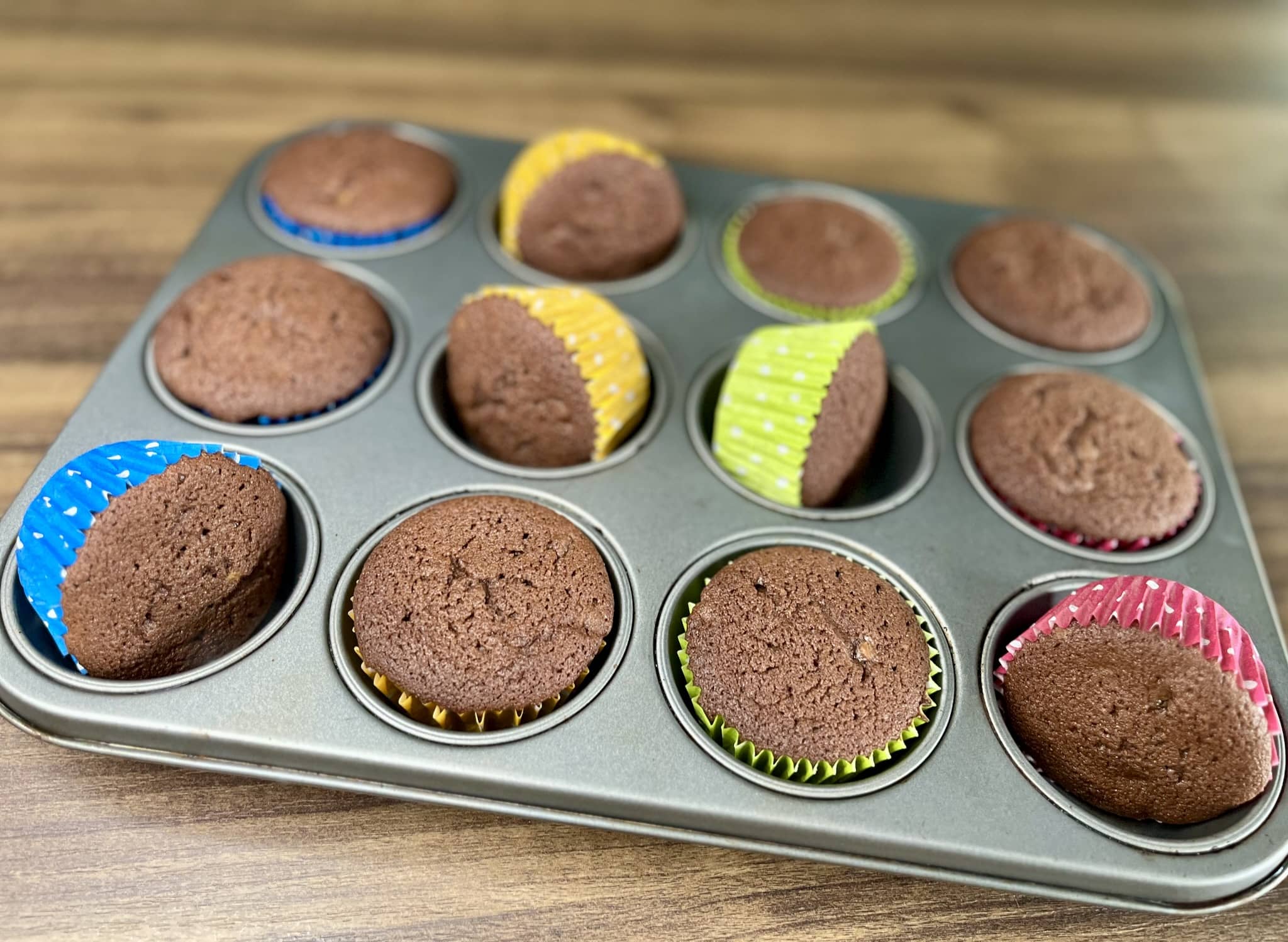 Nicely baked Chocolate Muffins still in the tray