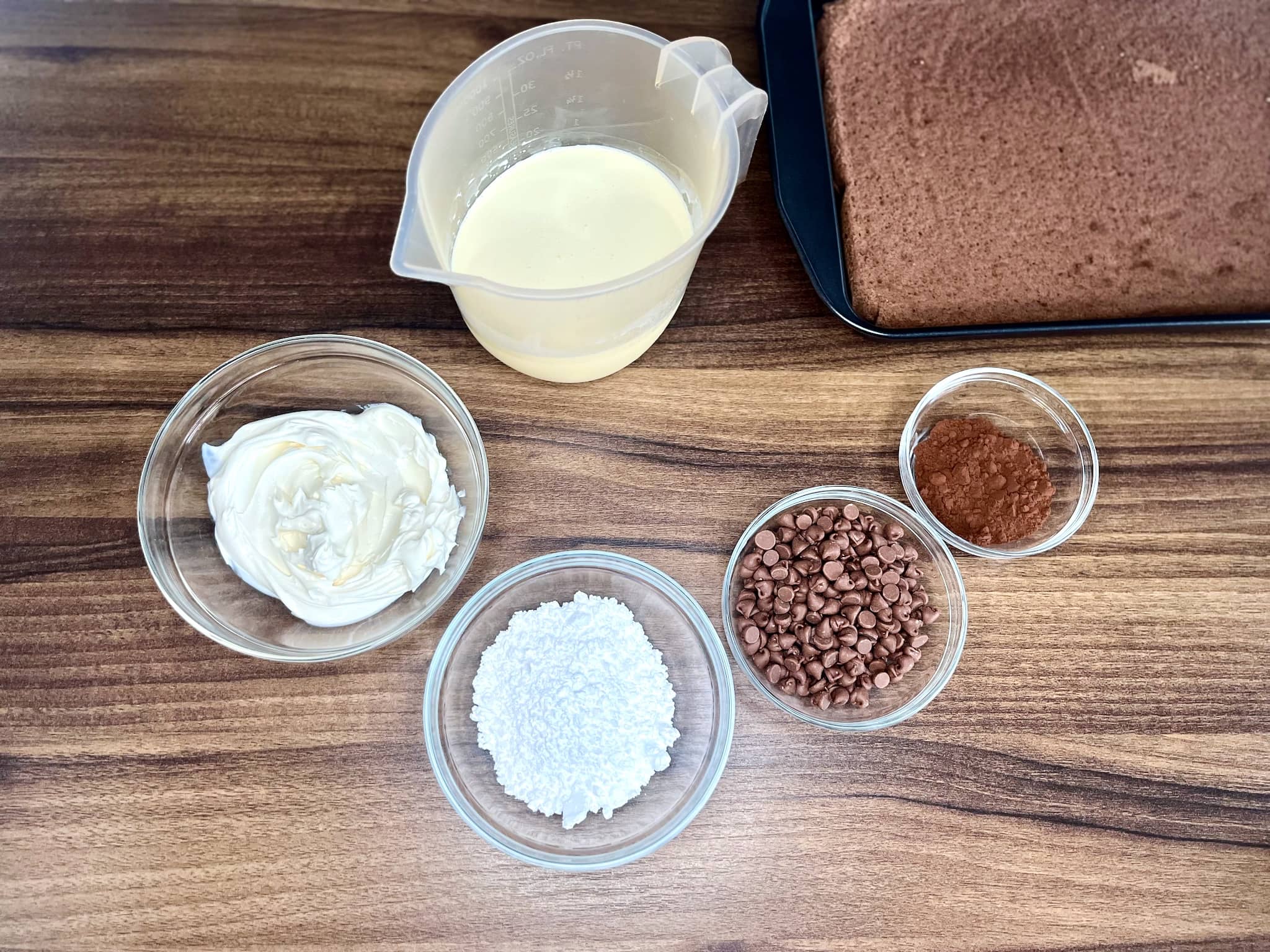 Ingredients on the tabletop for making chocolate cream