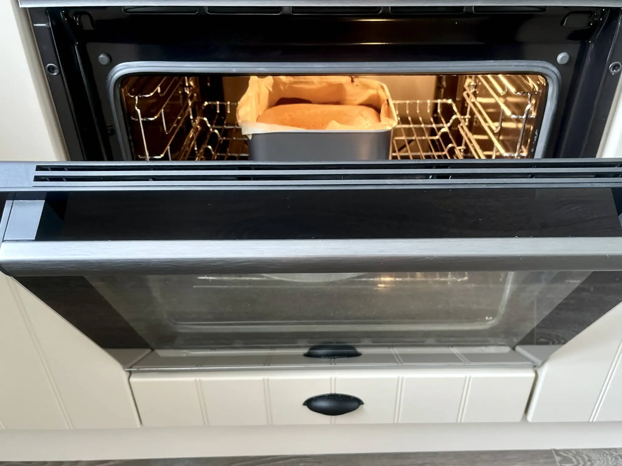 Slightly open oven door a few minutes before finishing baking