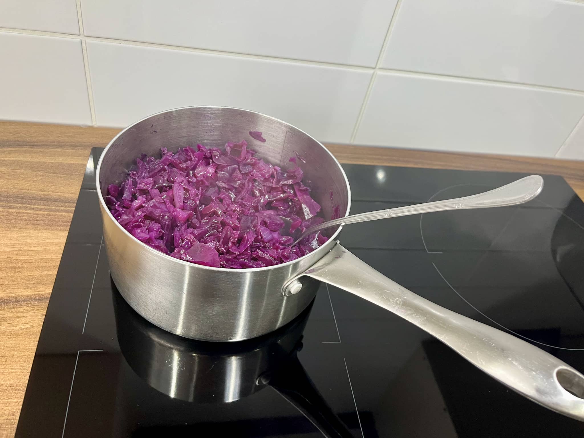 cabbage during cooking in a medium pot