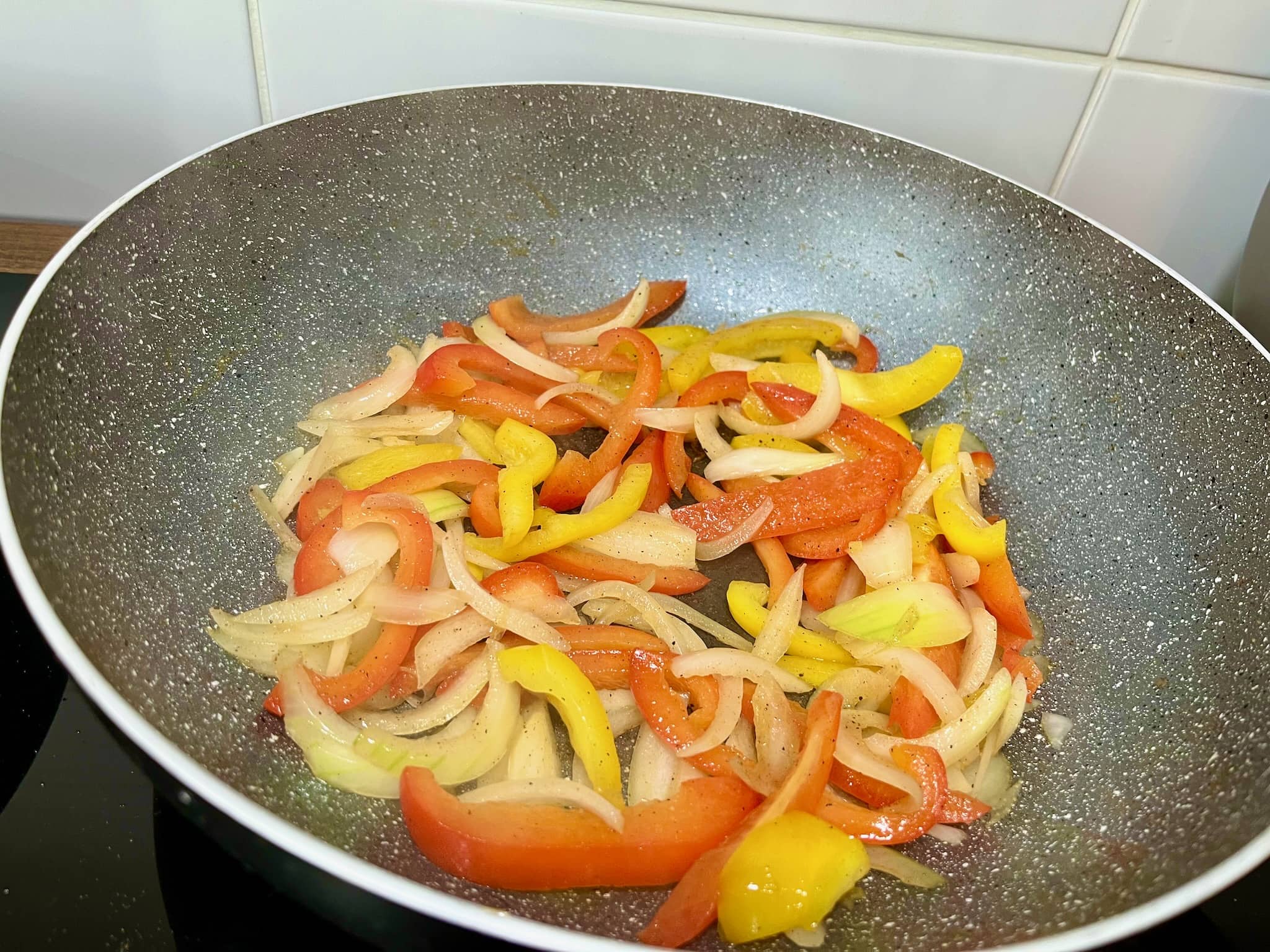 Vegetables frying on the pan