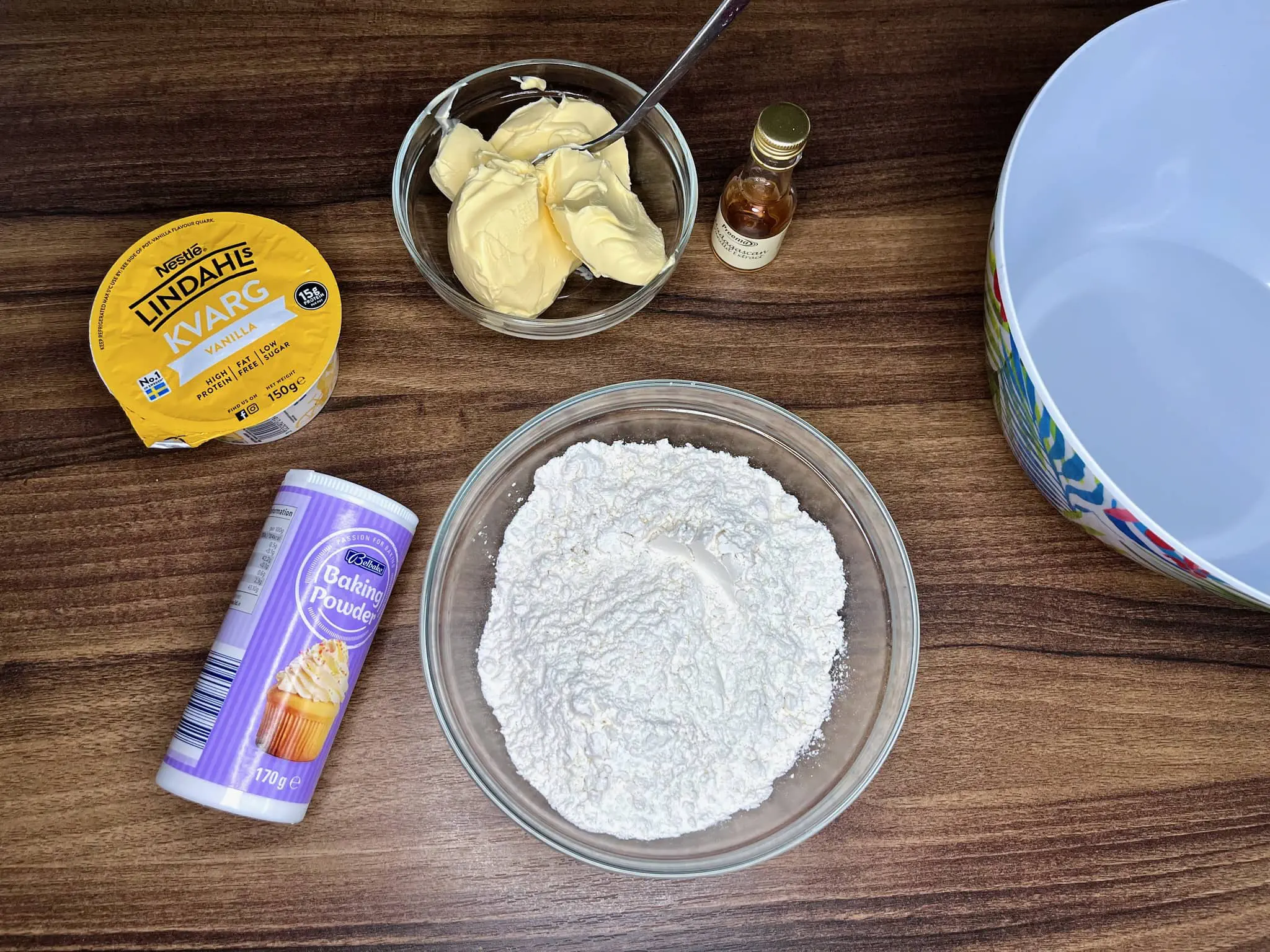 Ingredients on tabletop ready to make Crispy Cookies with Jam