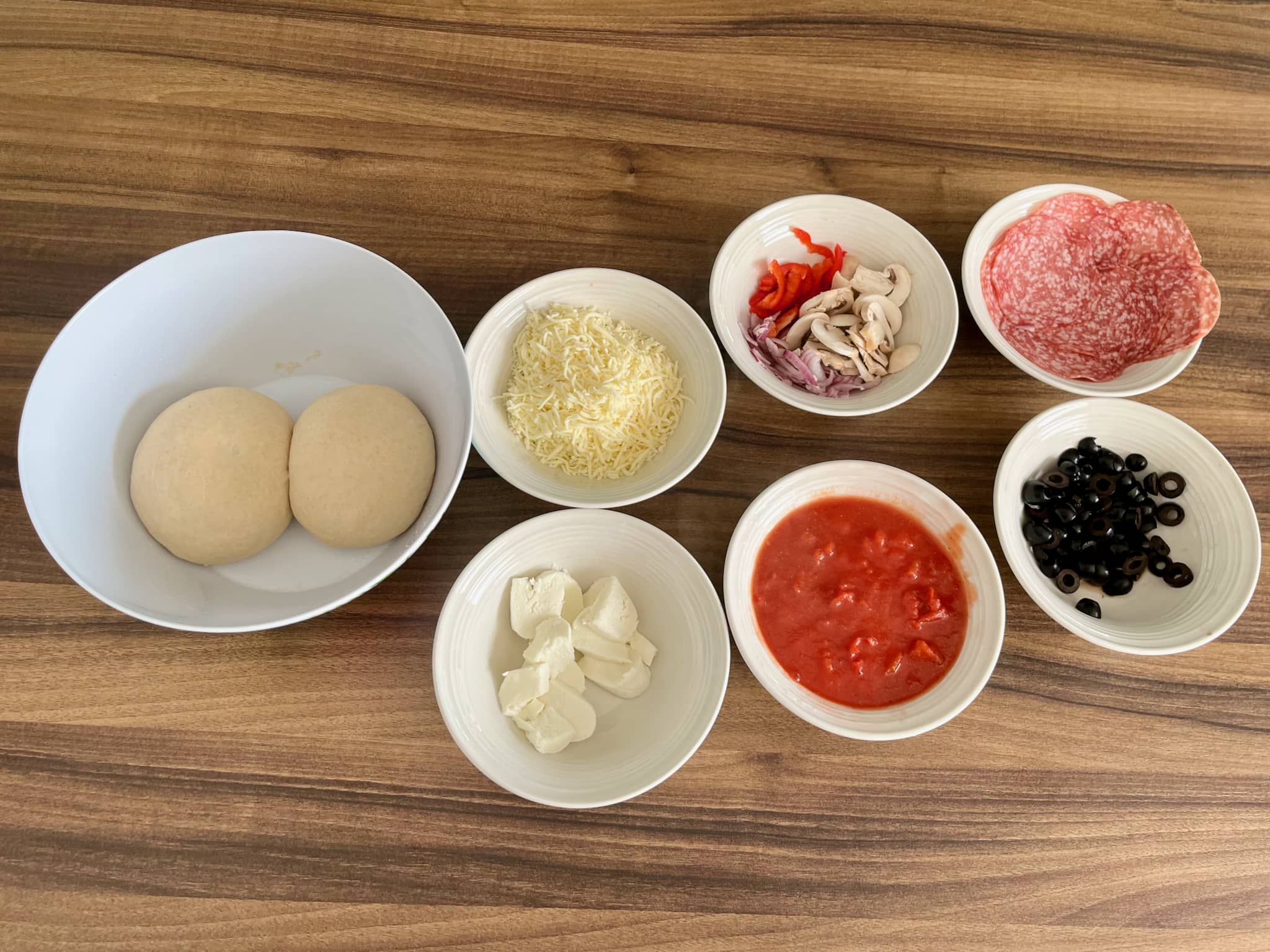 Dough, sauce and toppings