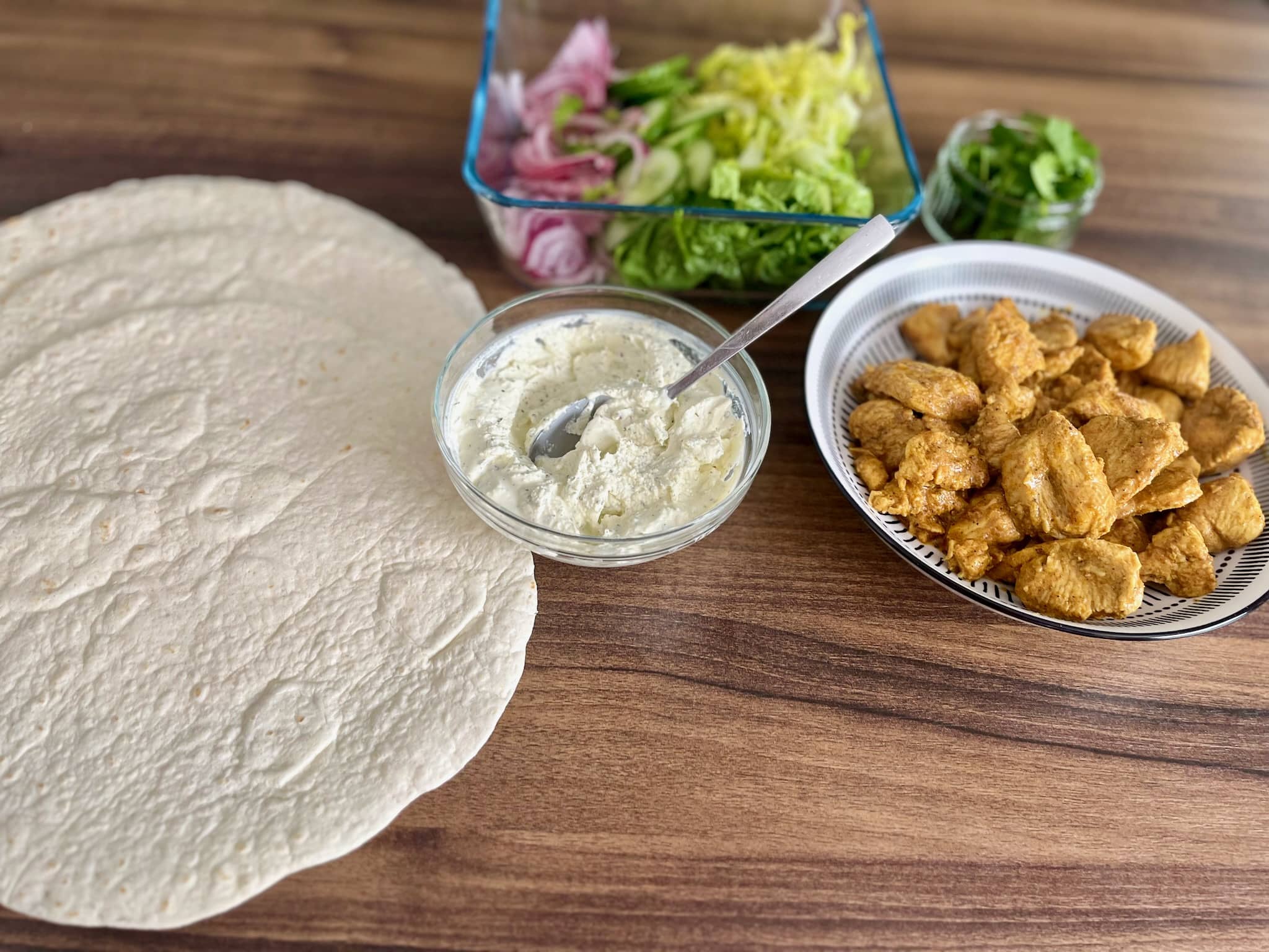 All ingredients ready to make Fit Chicken Kebab Wrap
