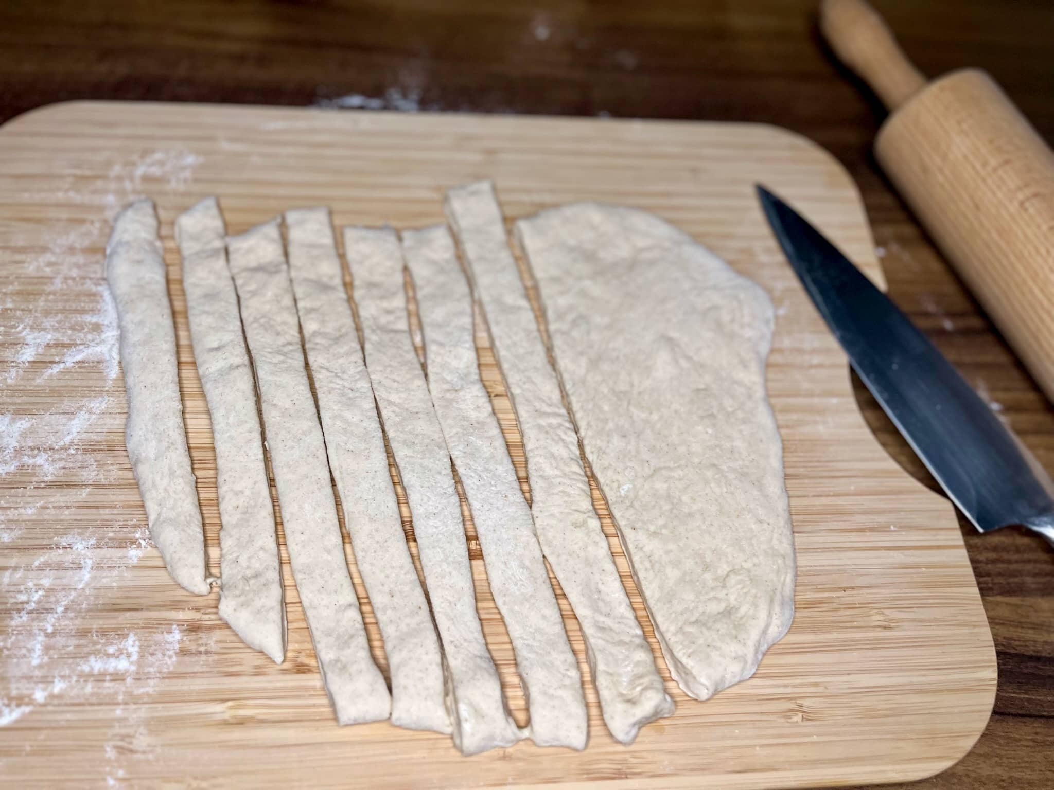 Dough rolled and cut into strips