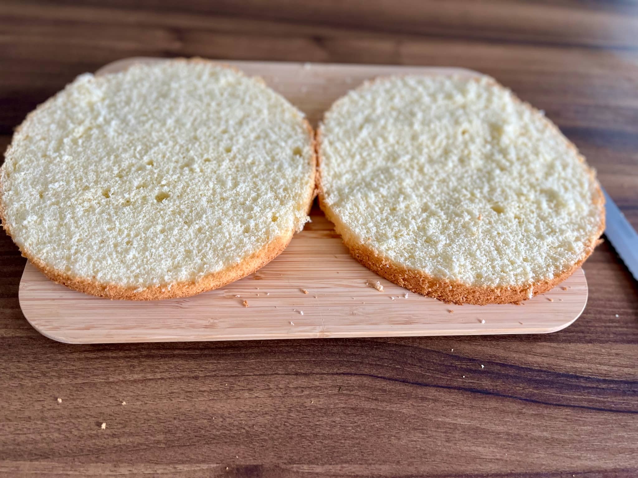 Perfect cake base cut horizontally into two pieces
