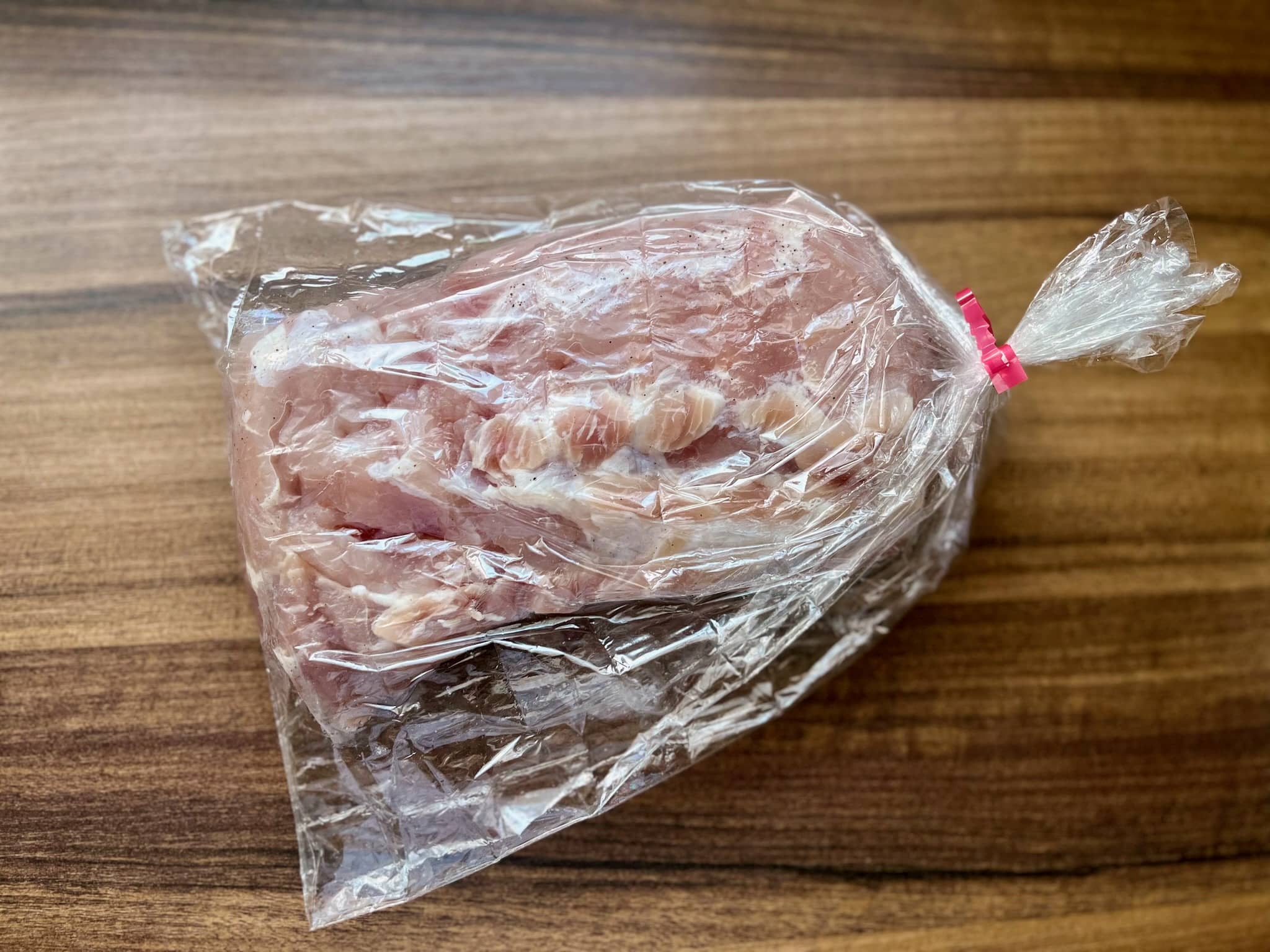 Marinated pork loin in a roasting bag