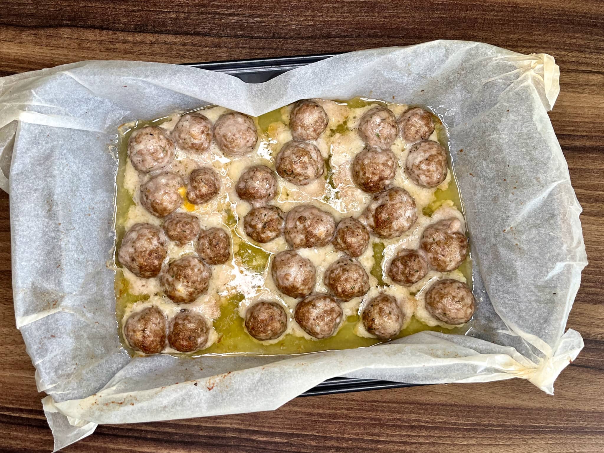 Meatballs taken out of the oven