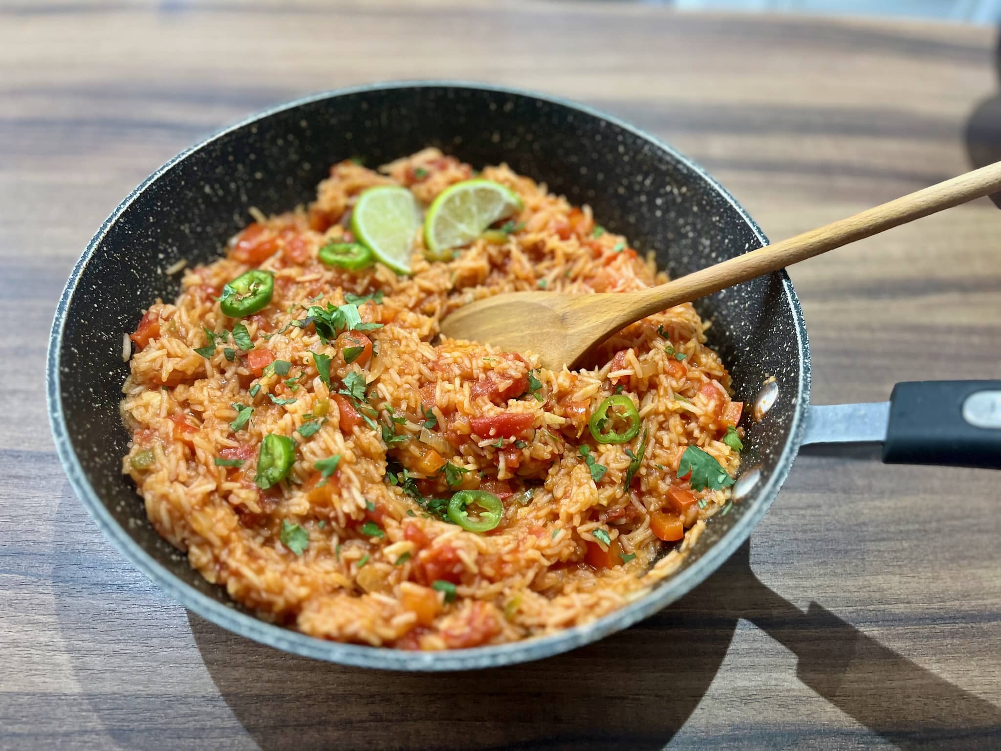 Ready-cooked Mexican rice in a pan