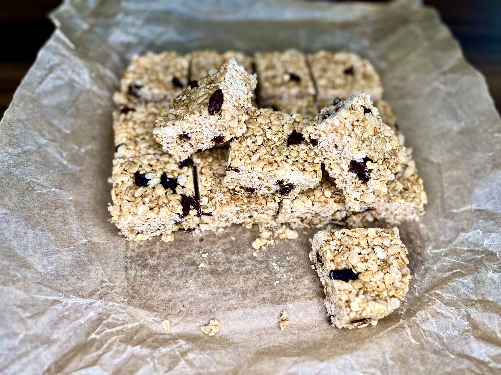 Rice Krispies Bars on a baking parchment