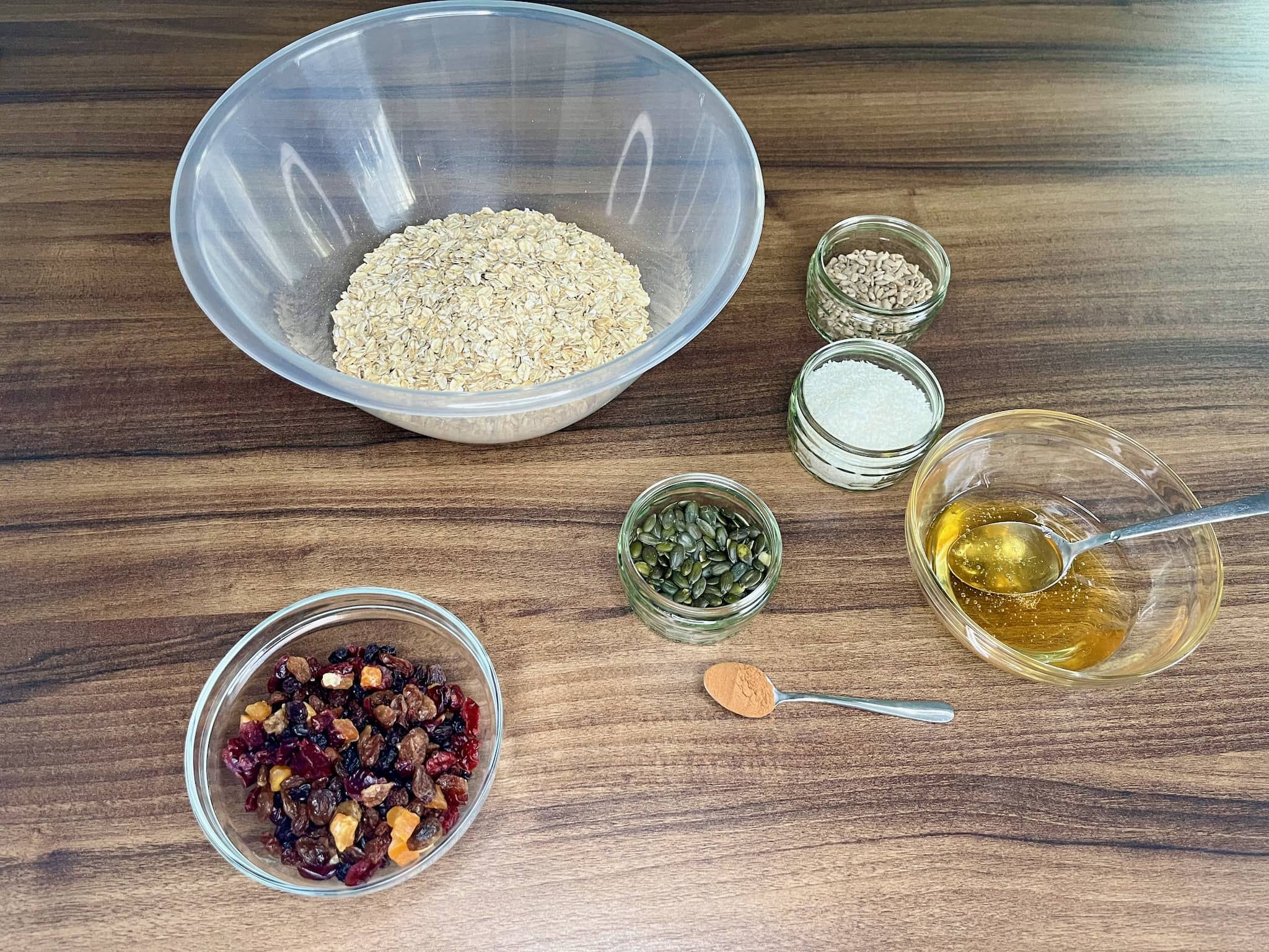 All the ingredients ready to make nut-free homemade granola