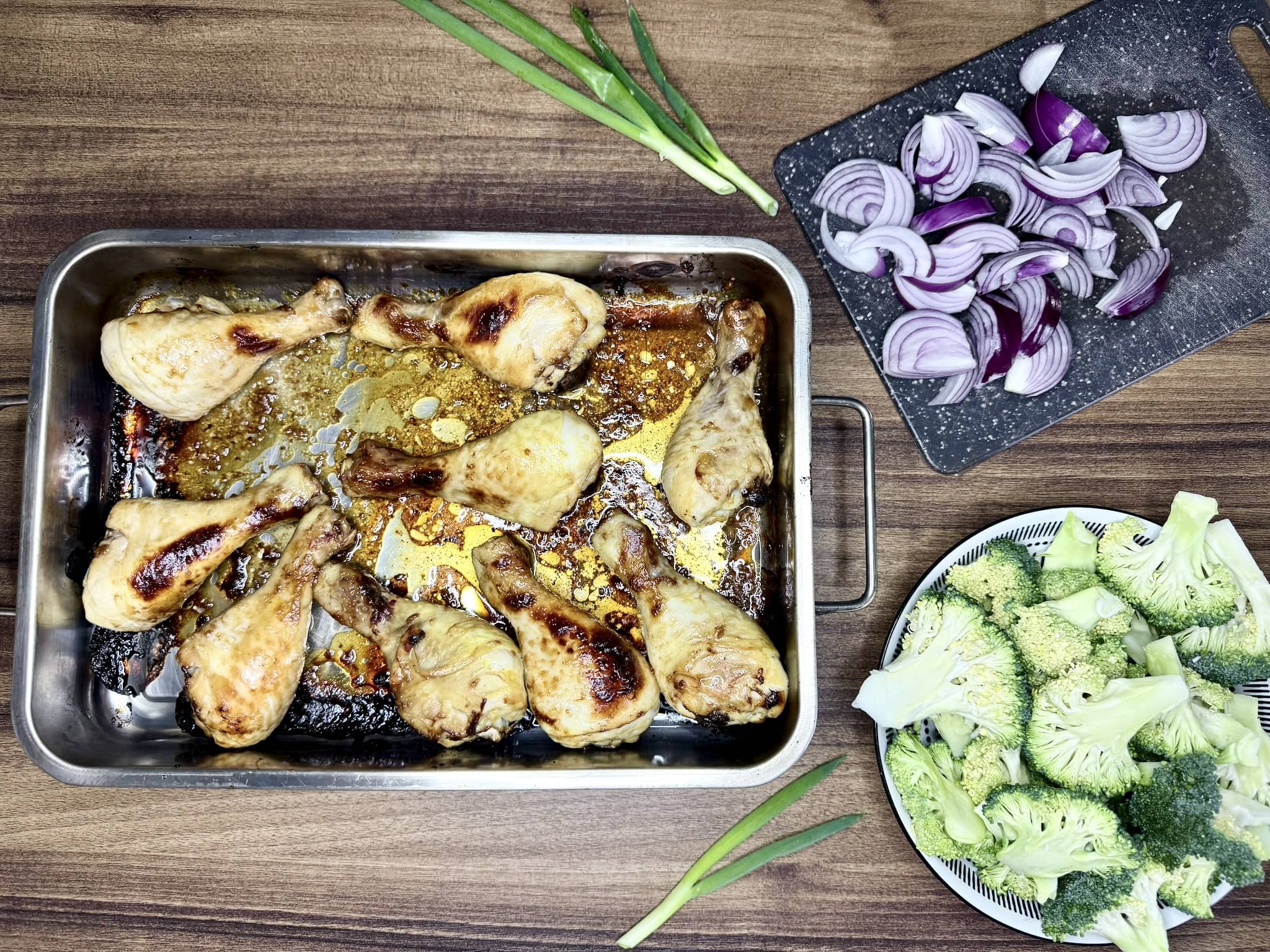 Nicely baked Chicken Drumsticks taken out from the oven