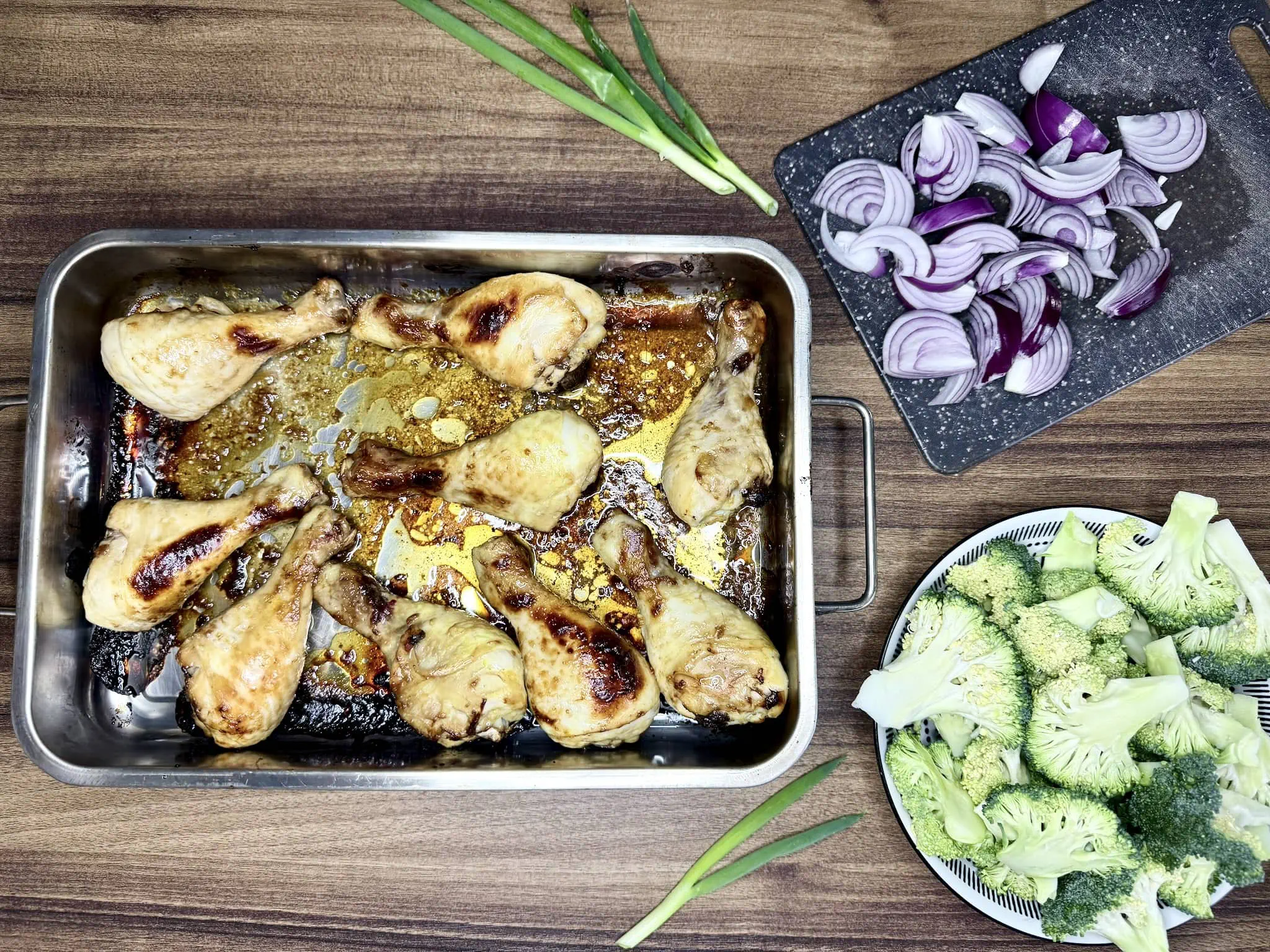 Nicely baked Chicken Drumsticks taken out from the oven