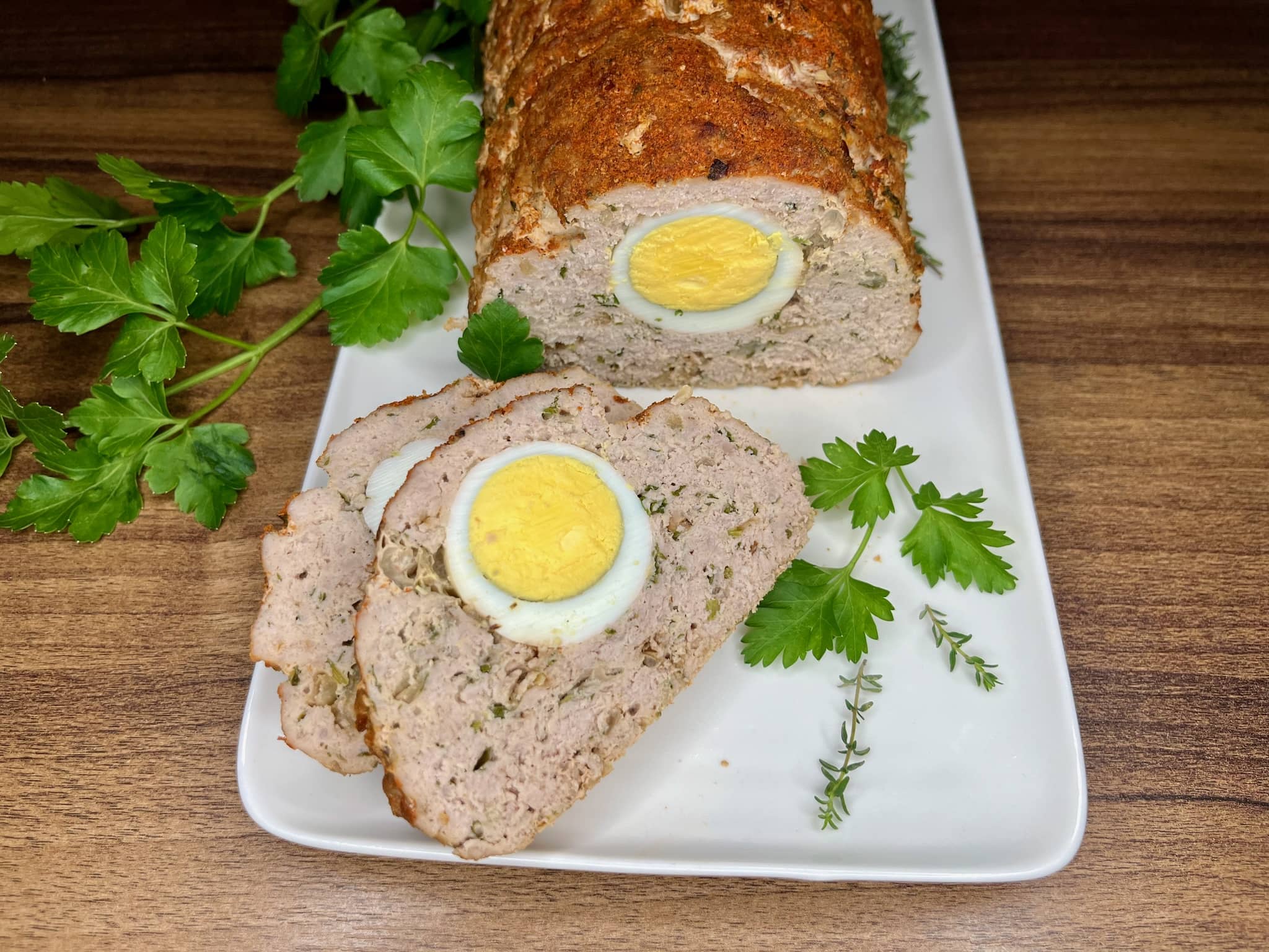 Meatloaf slices with nicely exposed egg inside