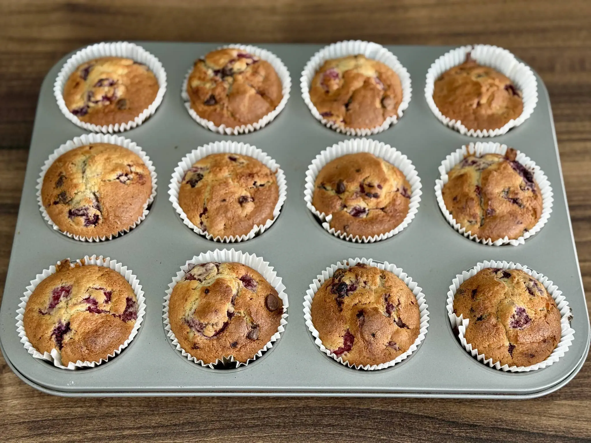 Dobrze upieczone Muffinki z Malinami i Czekoladą nadal w formie na muffinki