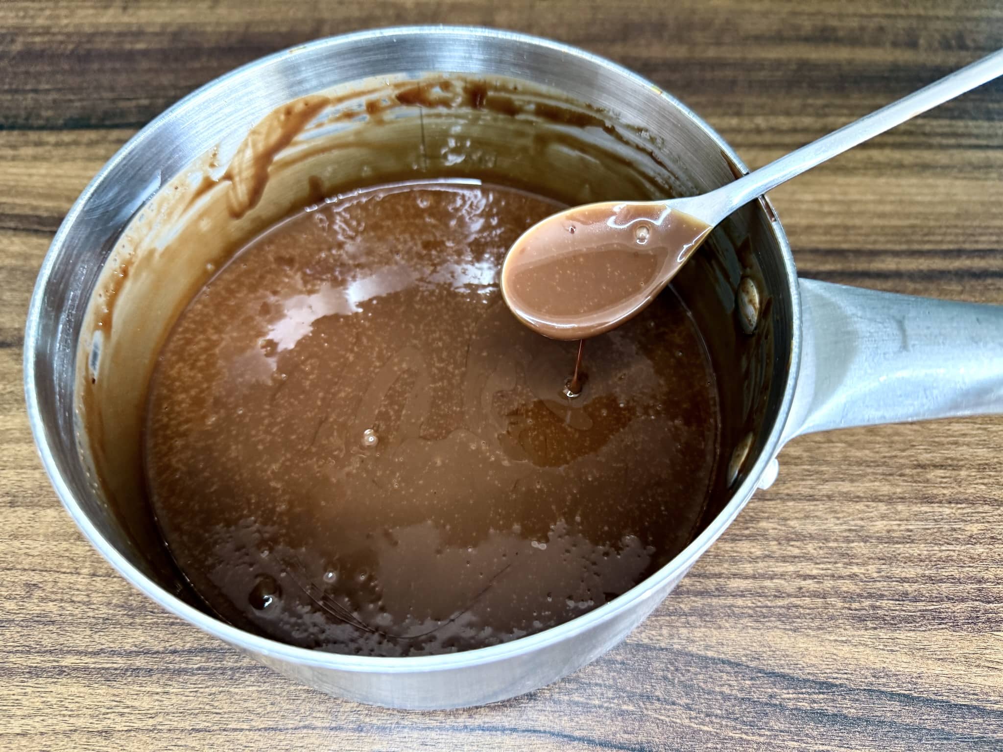 Nicely melted chocolate mixture in a medium pot