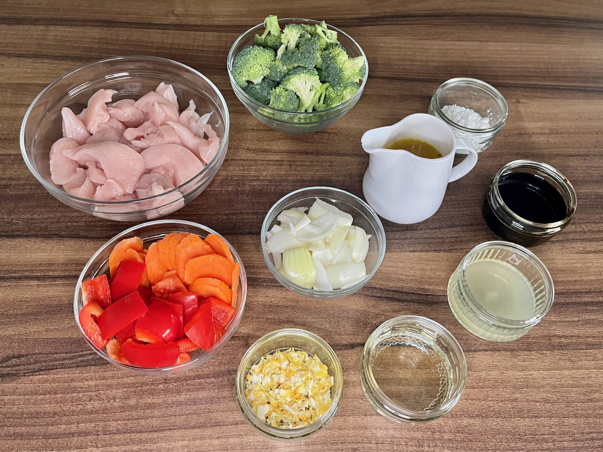 All the ingredients on the table top ready to make stir-Fry Lemon Chicken