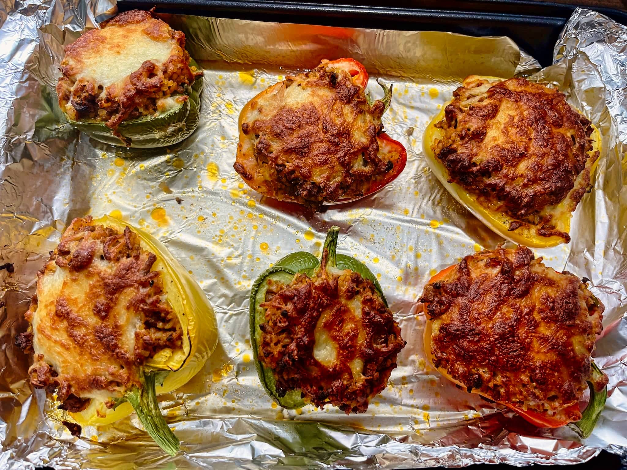 Nicely baked stuffed peppers right from the oven