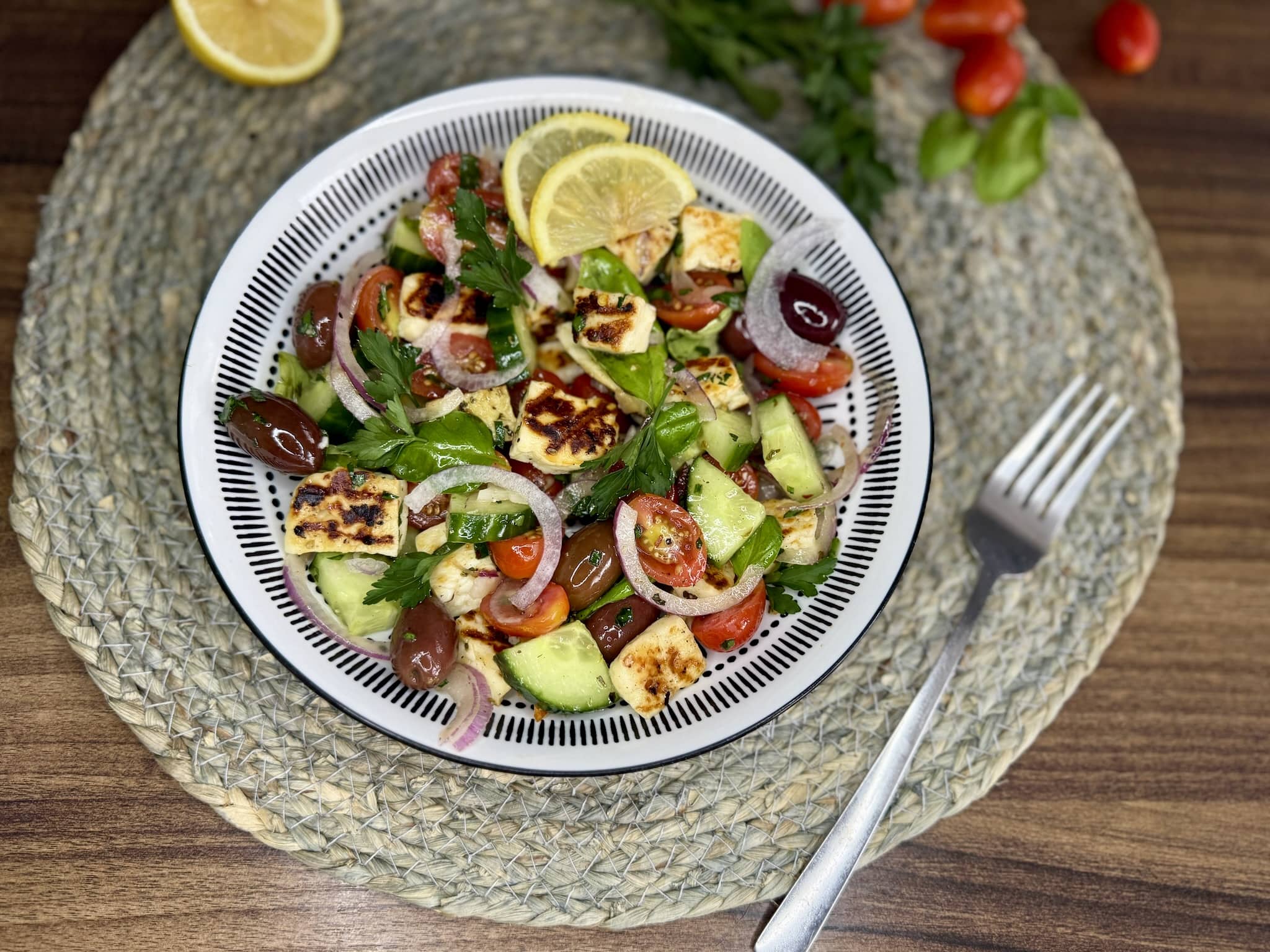 Summer Halloumi Salad with Lemon &amp; Herbs dressing