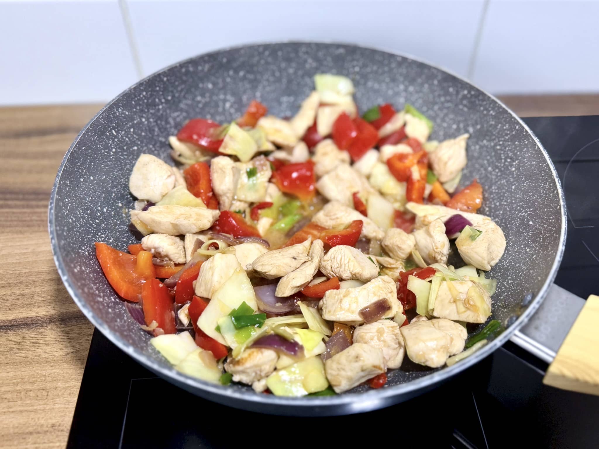 All ingredients frying in a pan