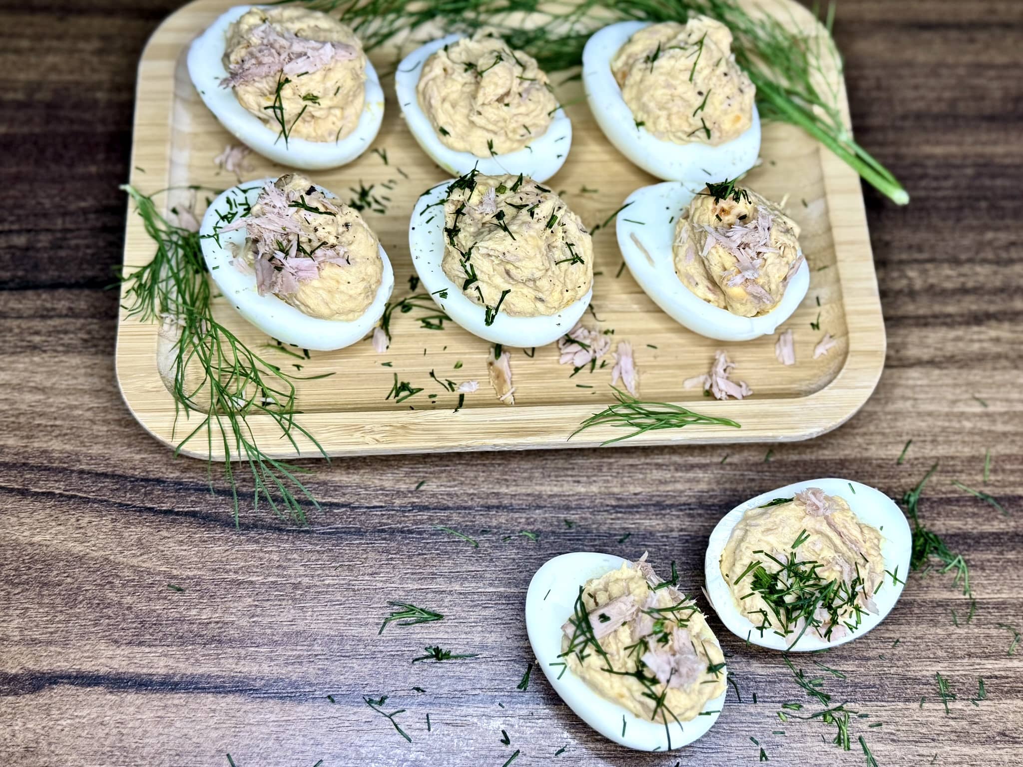 Nicely decorated Tuna Devilled Eggs