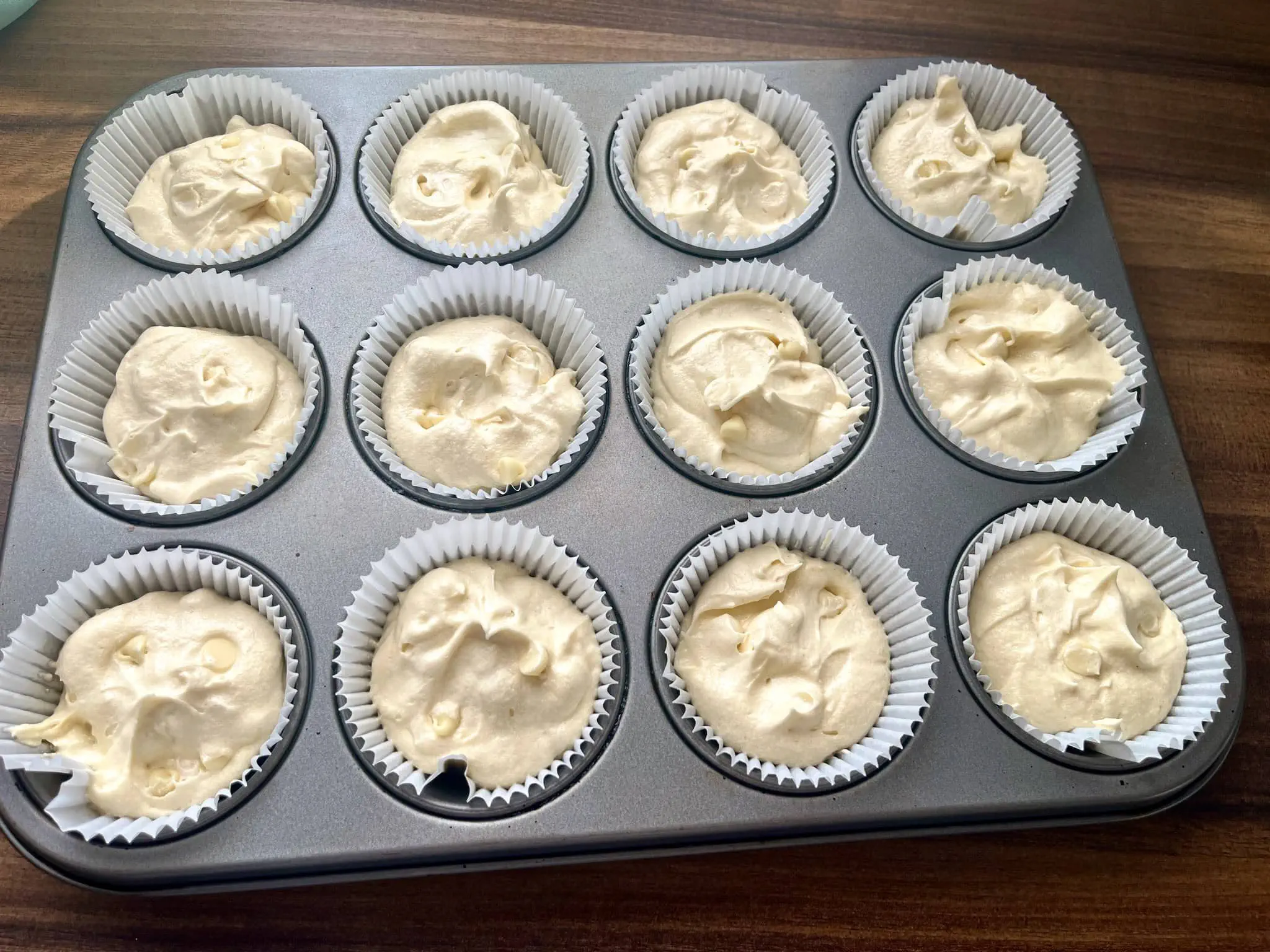 Batter in liners, ready to bake!
